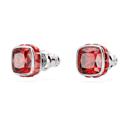 Birthstone stud earrings Square cut July Red Rhodium plated