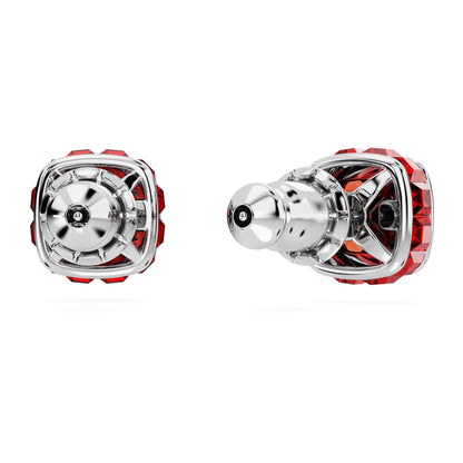 Birthstone stud earrings Square cut July Red Rhodium plated