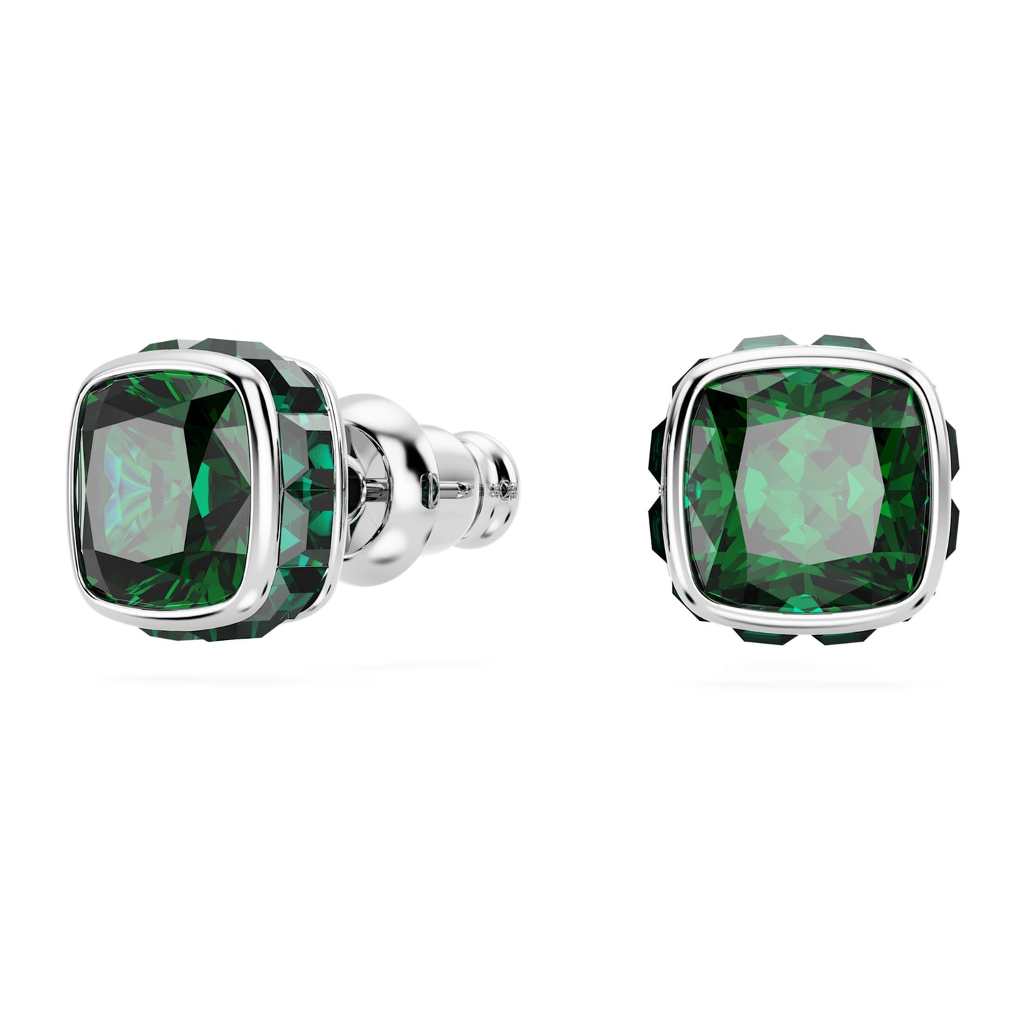 Birthstone stud earrings Square cut May Green Rhodium plated