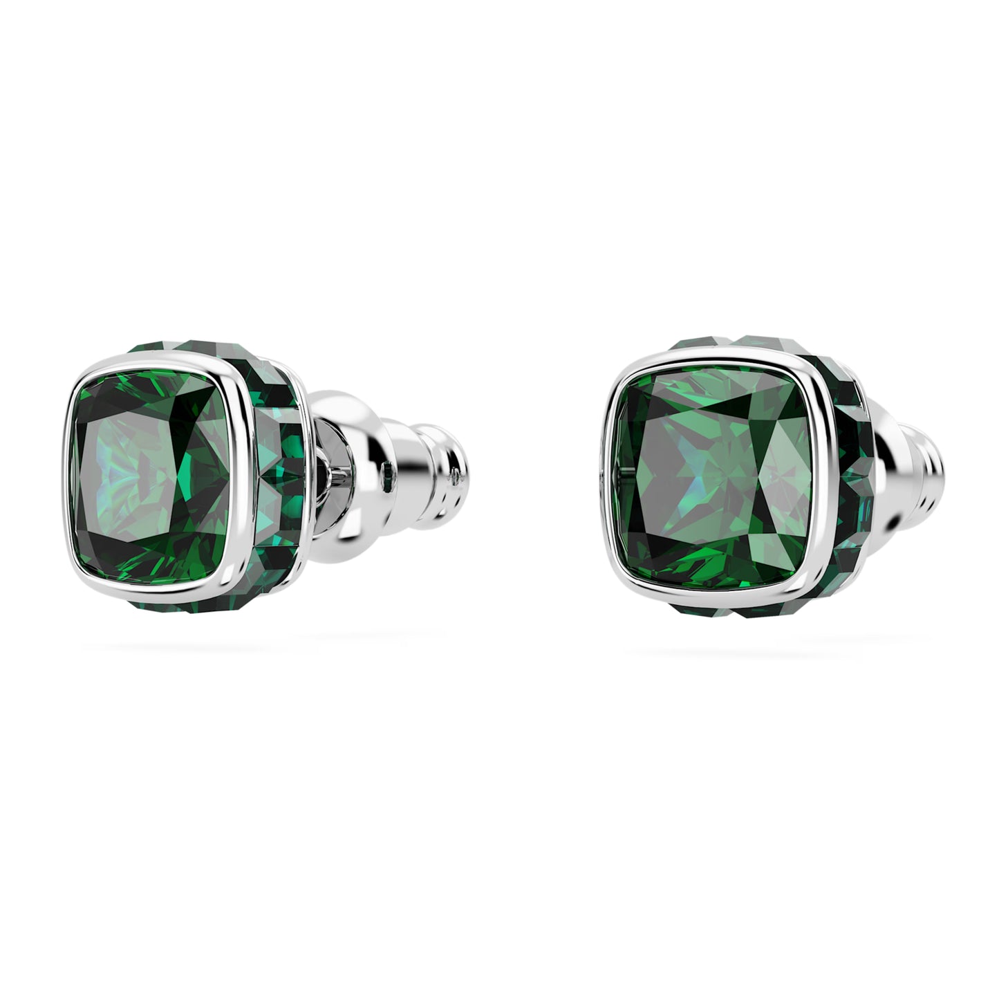 Birthstone stud earrings Square cut May Green Rhodium plated