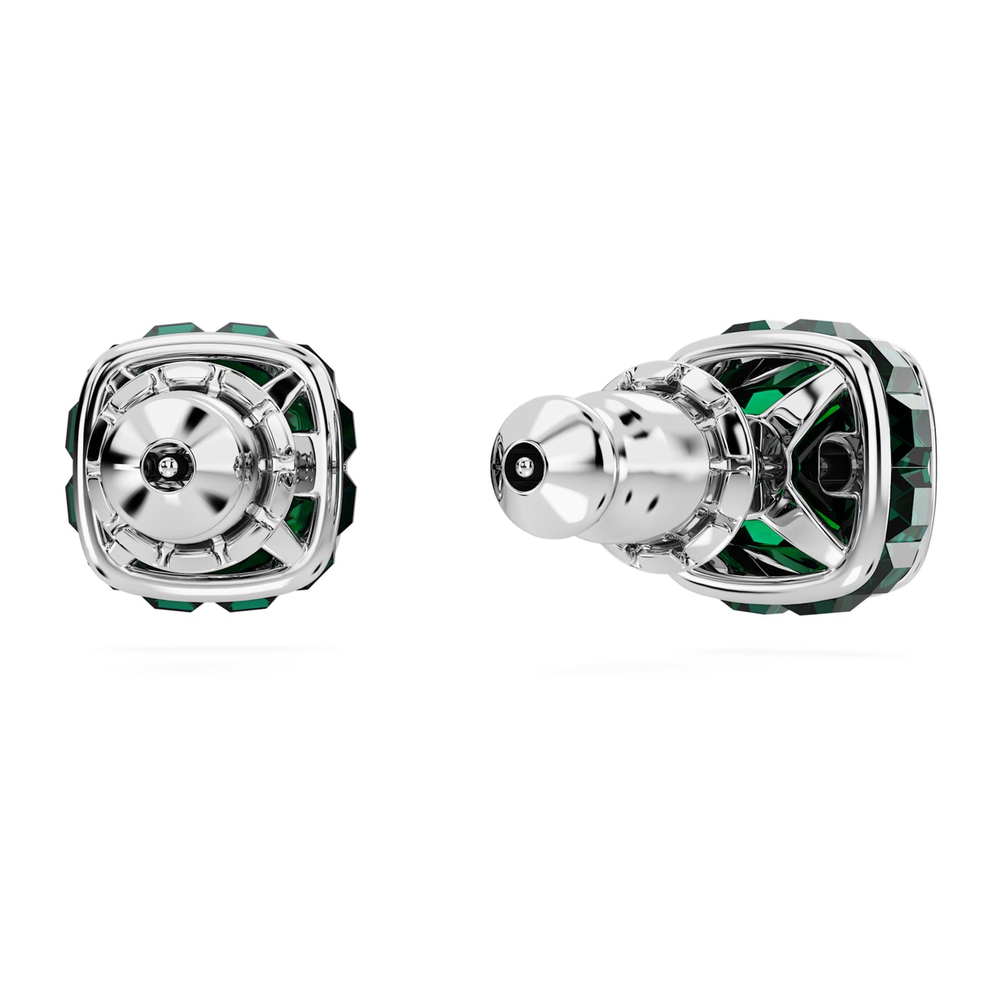 Birthstone stud earrings Square cut May Green Rhodium plated