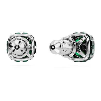Birthstone stud earrings Square cut May Green Rhodium plated