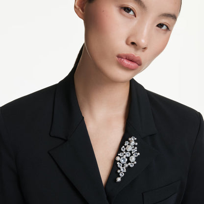 Constella brooch Crystal pearl Round cut White Rhodium plated