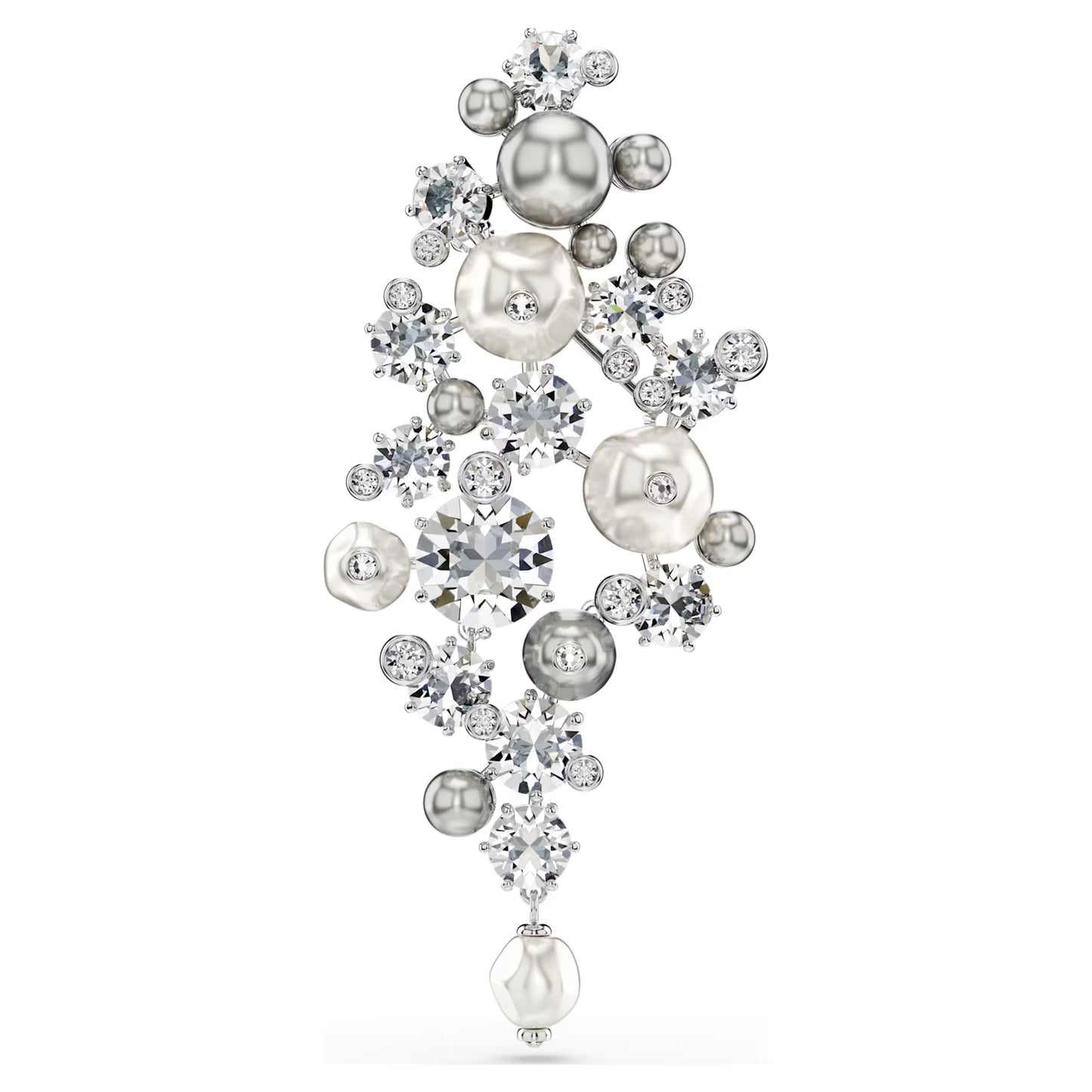 Constella brooch Crystal pearl Round cut White Rhodium plated