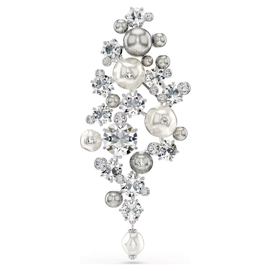 Constella brooch Crystal pearl Round cut White Rhodium plated