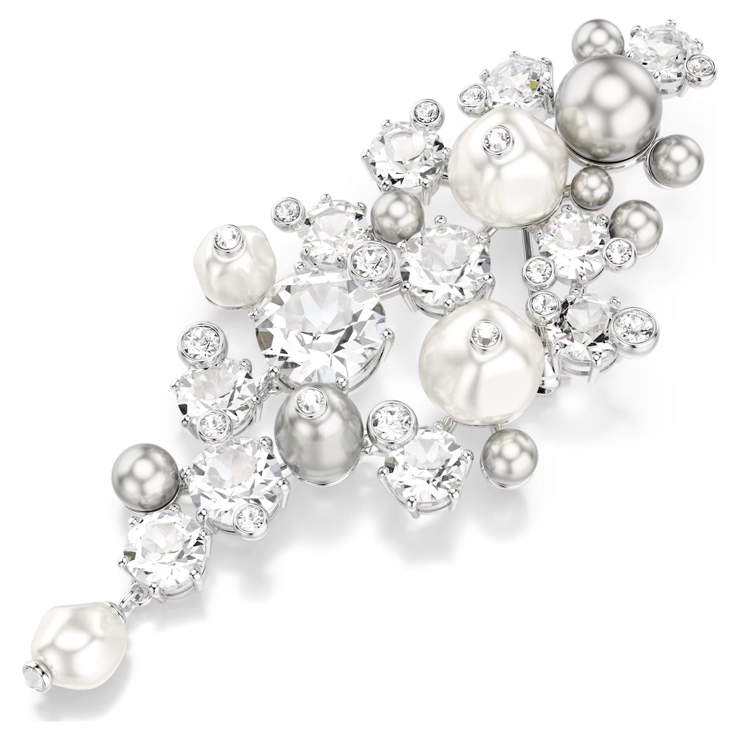 Constella brooch Crystal pearl Round cut White Rhodium plated