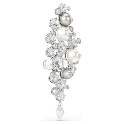 Constella brooch Crystal pearl Round cut White Rhodium plated