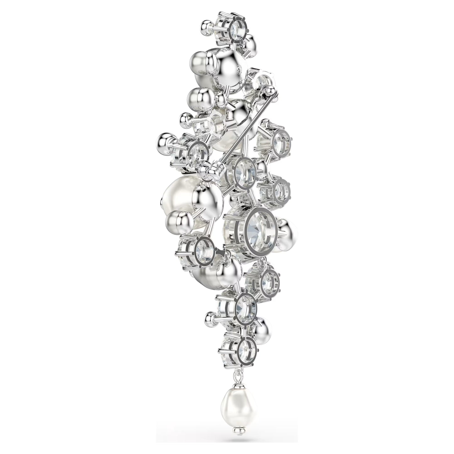 Constella brooch Crystal pearl Round cut White Rhodium plated