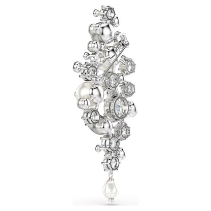 Constella brooch Crystal pearl Round cut White Rhodium plated