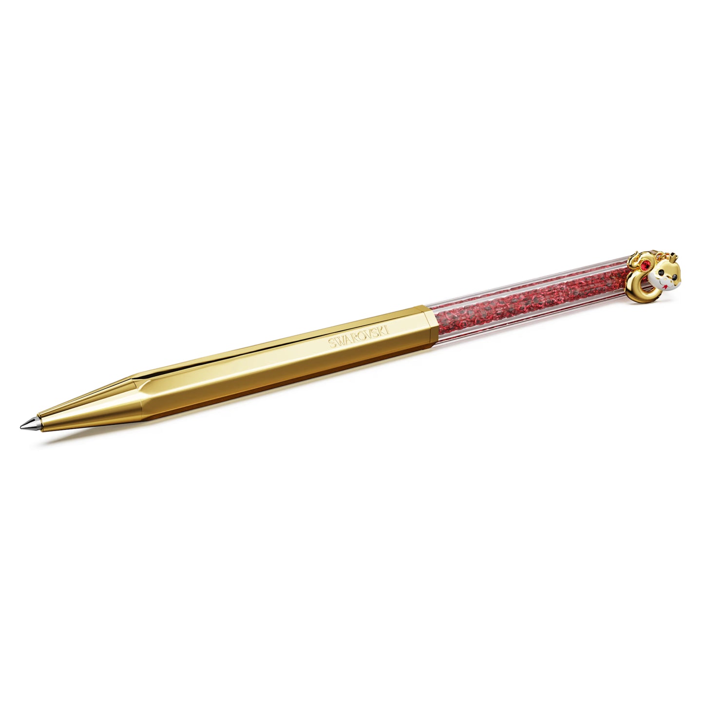 Crystalline Chinese New Year ballpoint pen Octagon shape Year of the snake Red Gold-tone plated