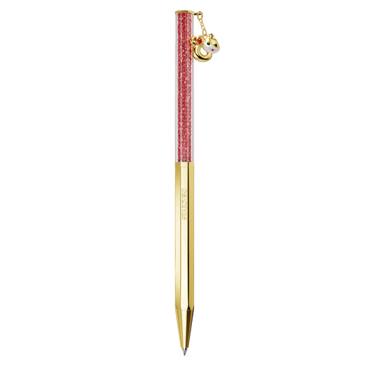 Crystalline Chinese New Year ballpoint pen Octagon shape Year of the snake Red Gold-tone plated