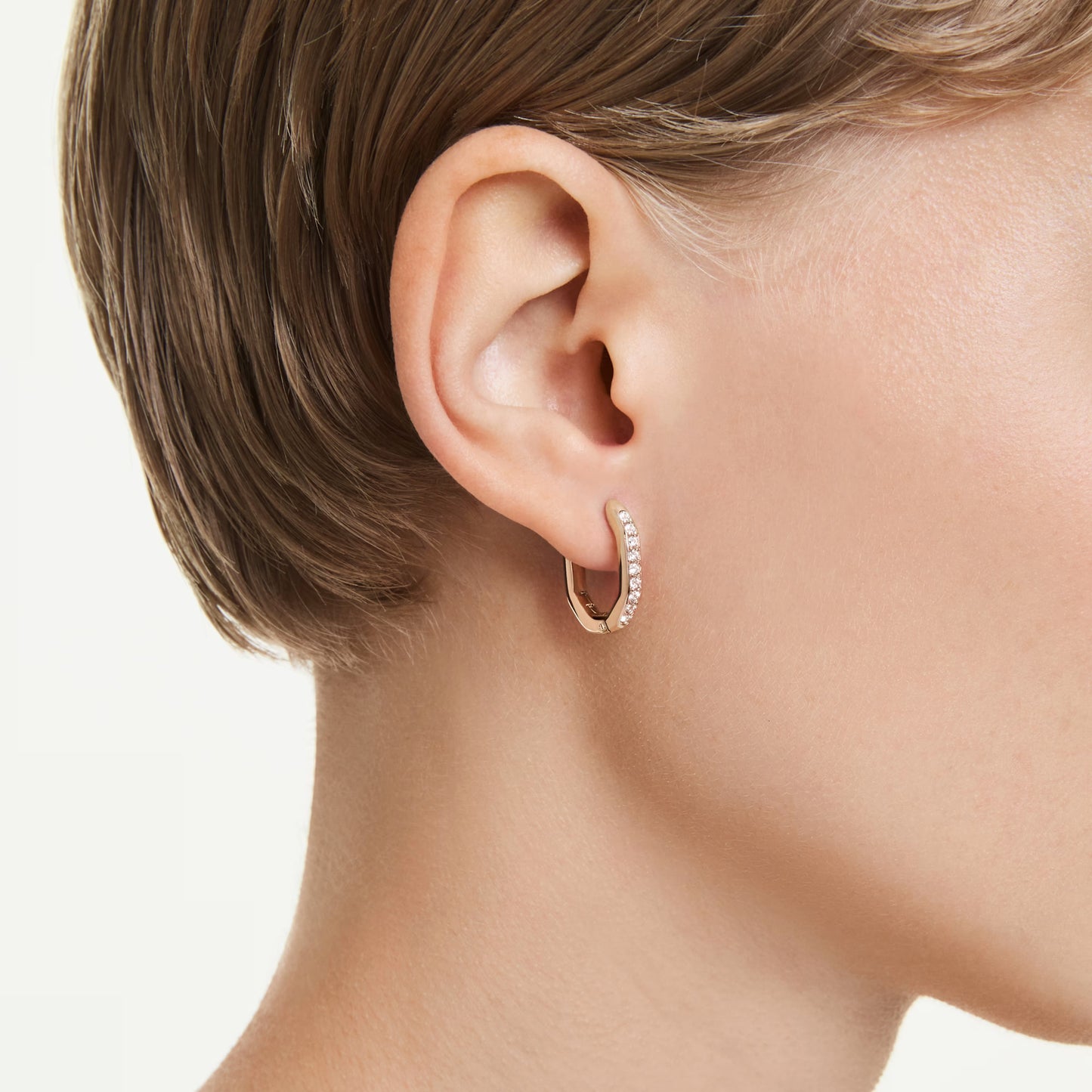 Dextera hoop earrings Octagon shape Round cut Small White Rose gold-tone plated