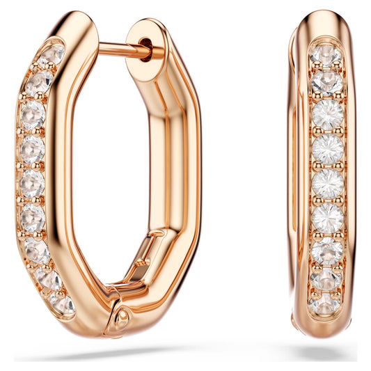 Dextera hoop earrings Octagon shape Round cut Small White Rose gold-tone plated
