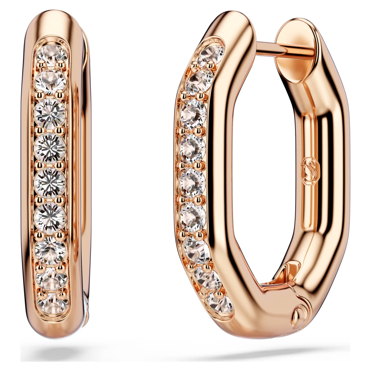 Dextera hoop earrings Octagon shape Round cut Small White Rose gold-tone plated
