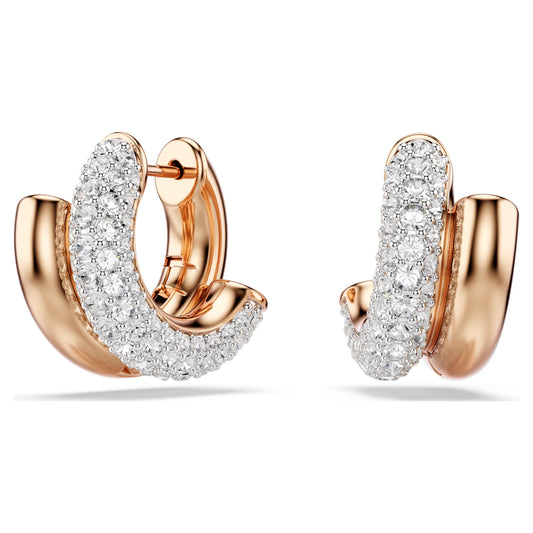 Dextera hoop earrings Round cut Mini White Rose gold-tone plated
