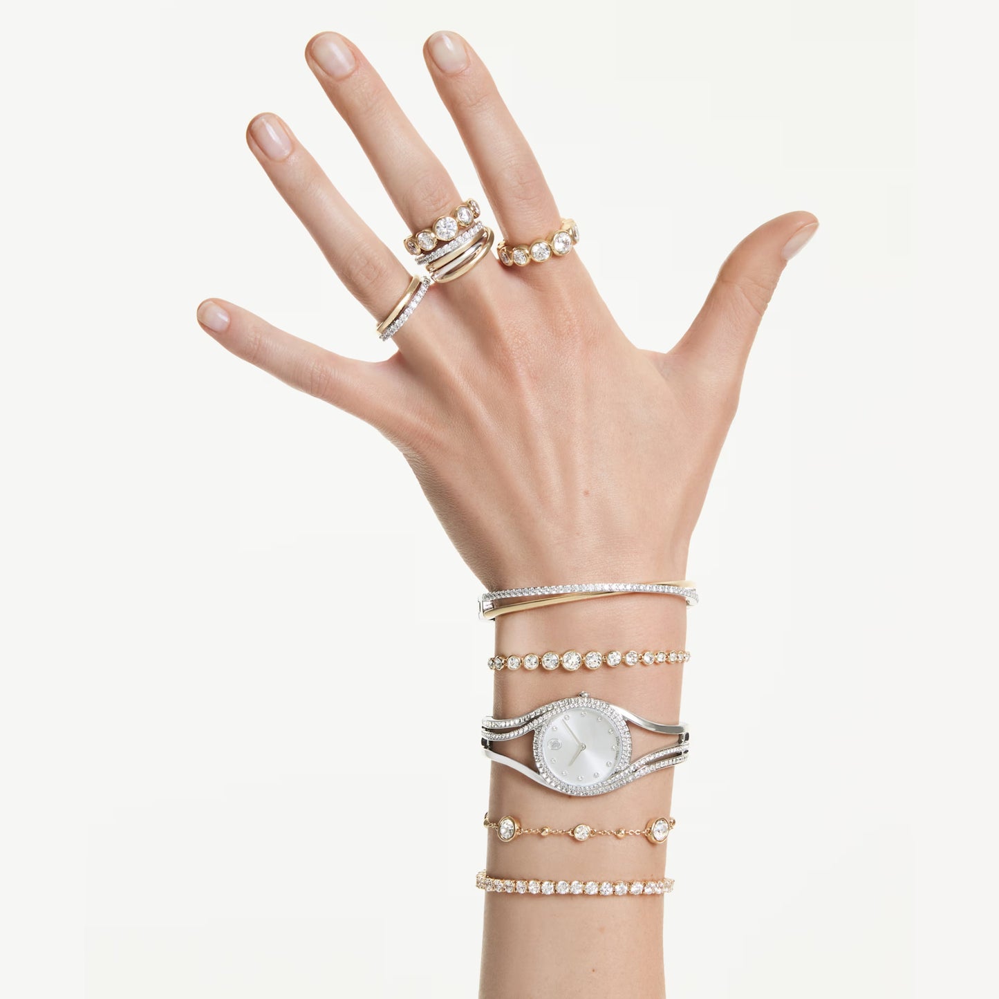 Hyperbola cocktail ring Round cut White Mixed metal finish Size 55
