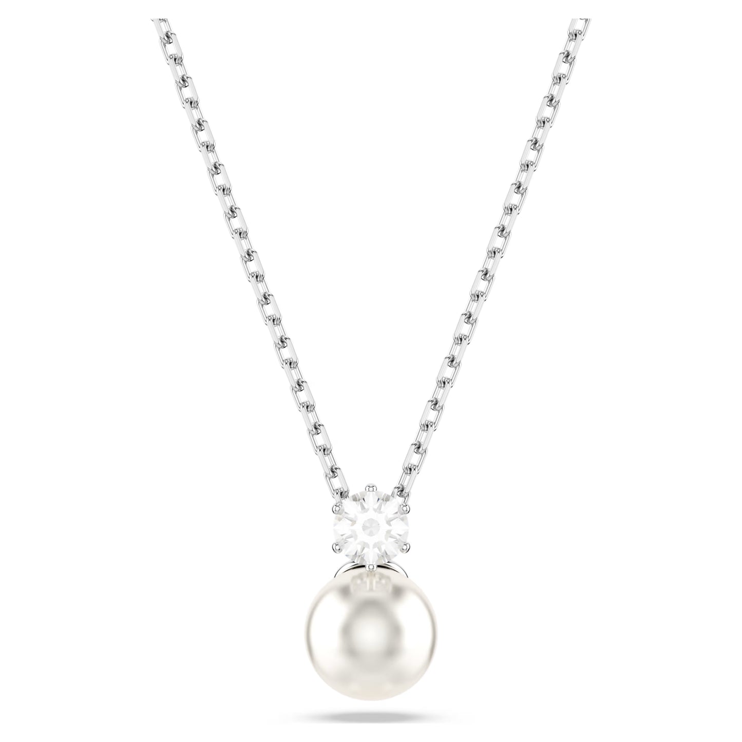 Matrix pendant Crystal pearl, Round cut, White, Rhodium plated