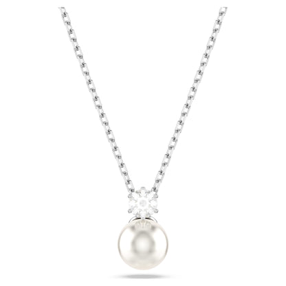 Matrix pendant Crystal pearl, Round cut, White, Rhodium plated