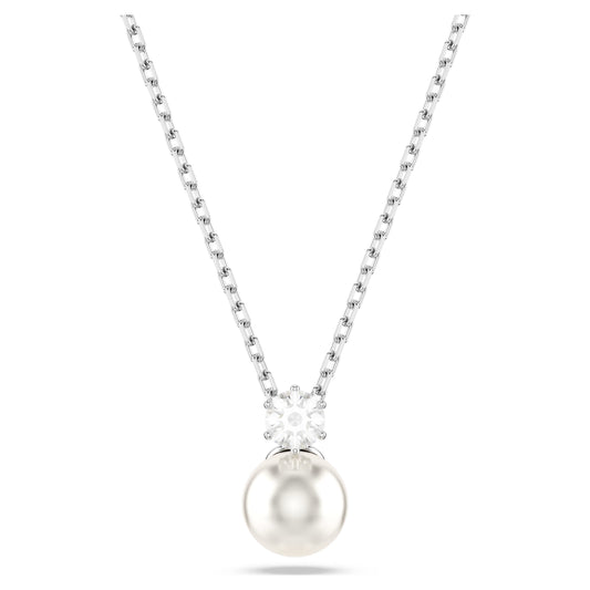 Matrix pendant Crystal pearl, Round cut, White, Rhodium plated