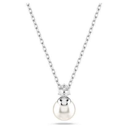 Matrix pendant Crystal pearl, Round cut, White, Rhodium plated