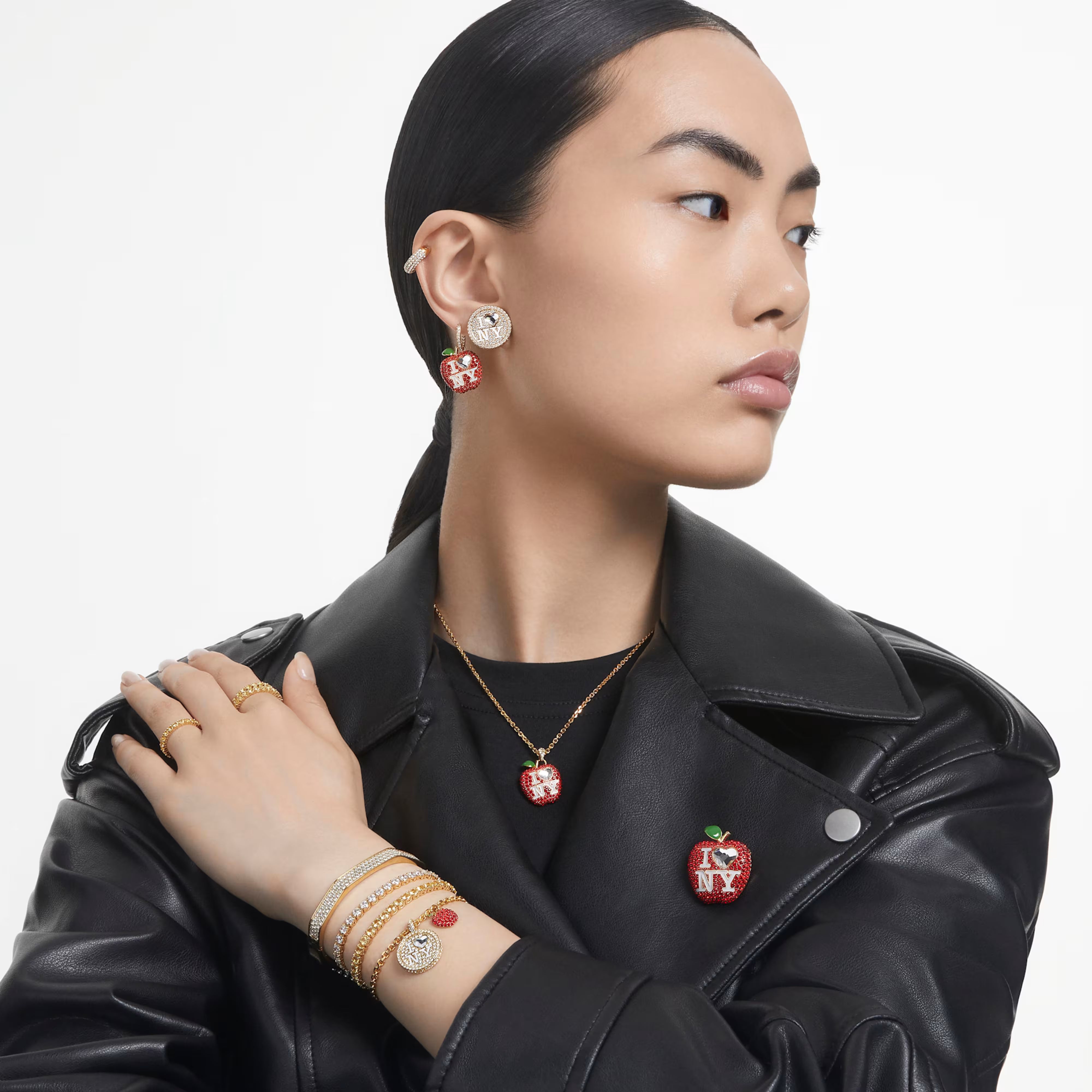 Matrix Tennis bracelet Round cut, White, Gold-tone plated