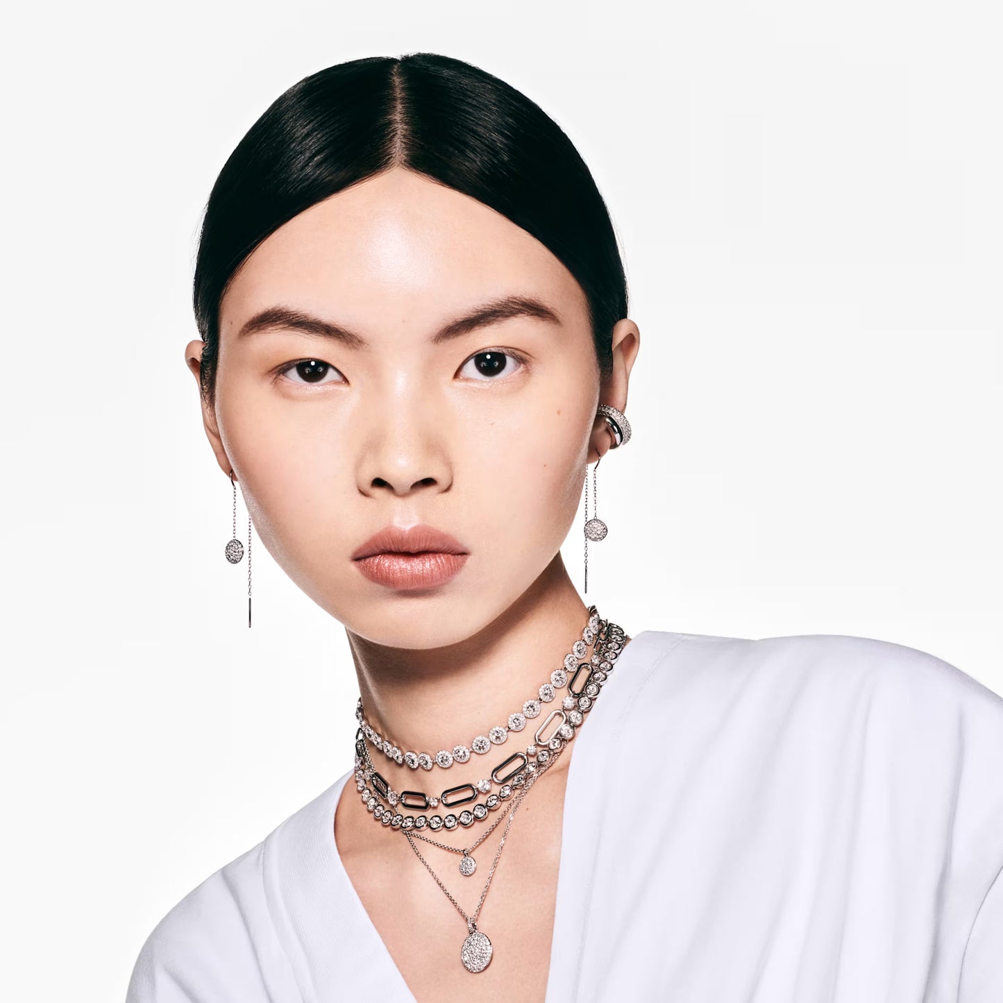 Sublima drop earrings White, Rhodium plated
