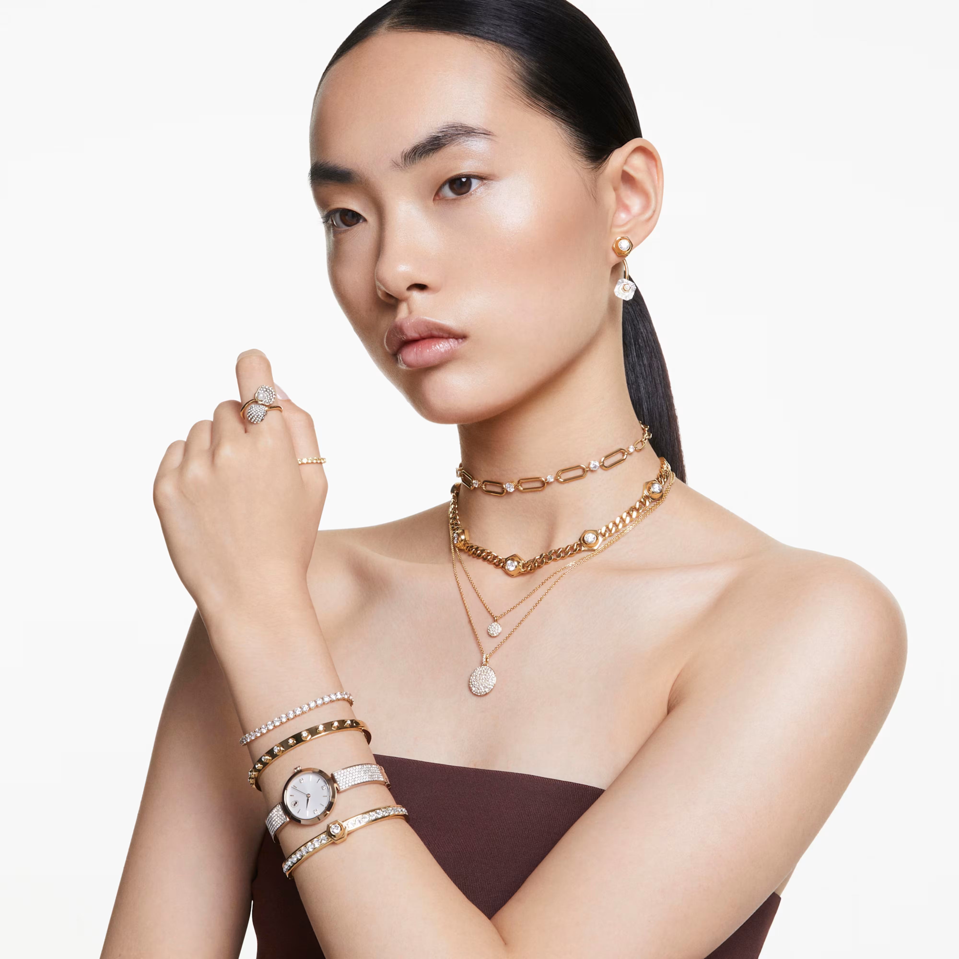 Sublima layered pendant White, Gold-tone plated