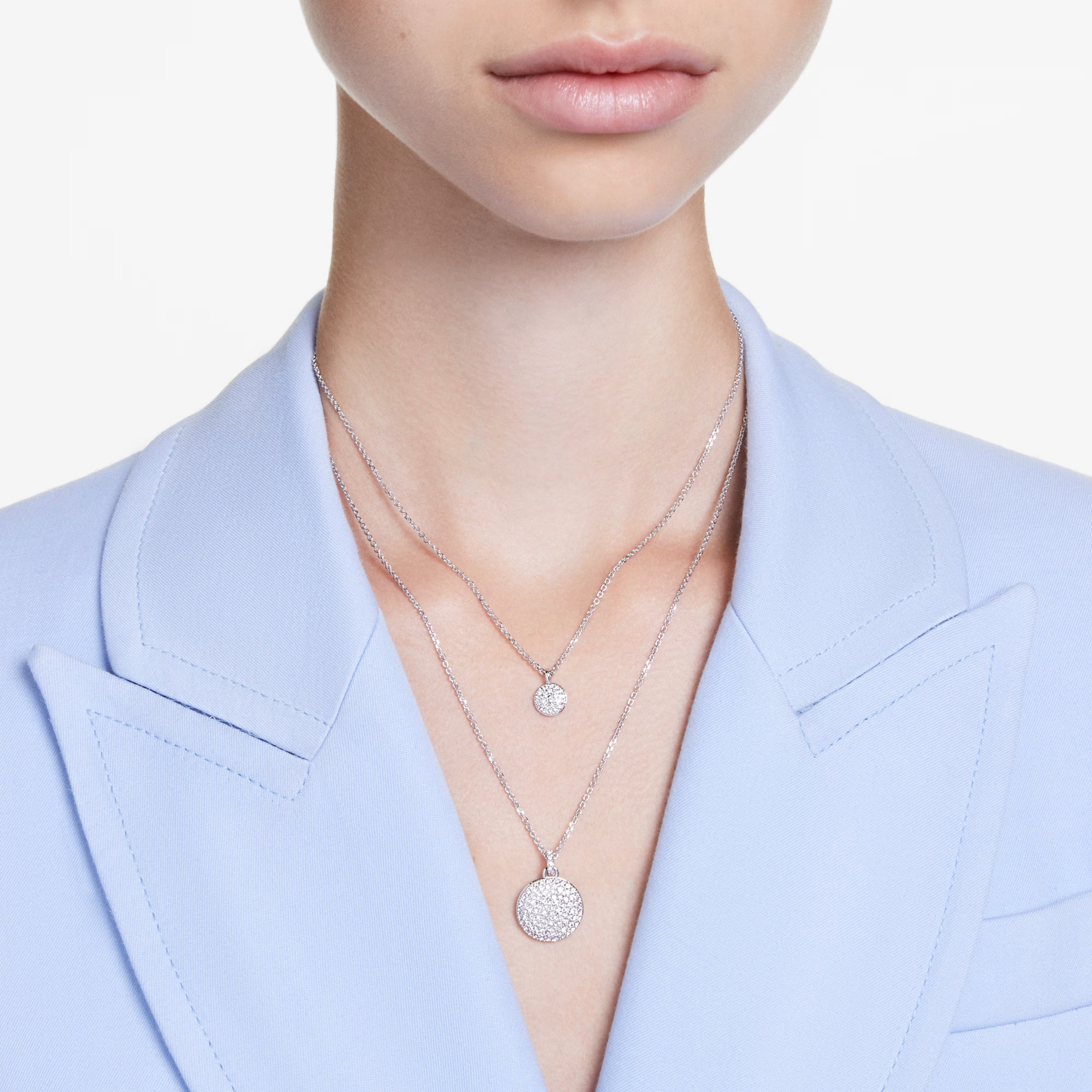 Sublima layered pendant White, Rhodium plated