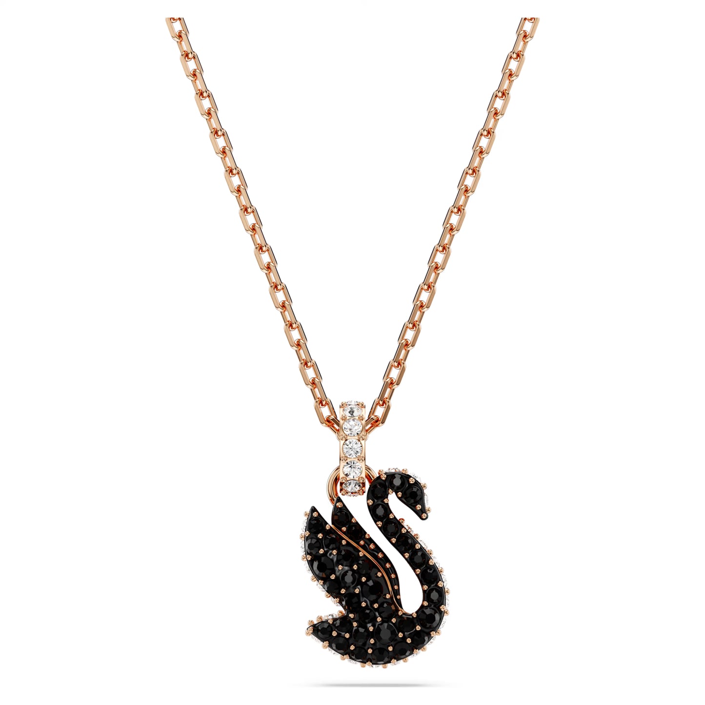 Swan, Small, Black, Rose gold-tone plated