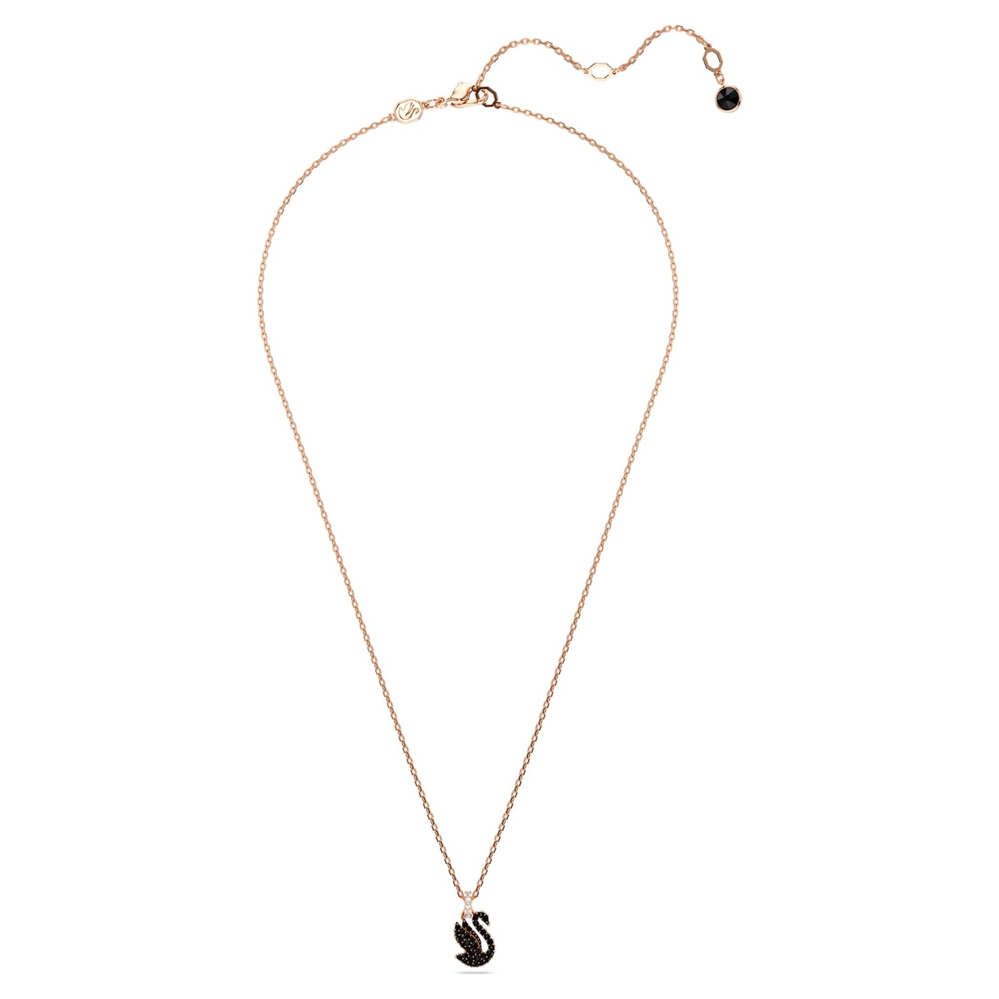 Swan, Small, Black, Rose gold-tone plated