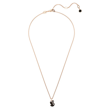 Swan, Small, Black, Rose gold-tone plated
