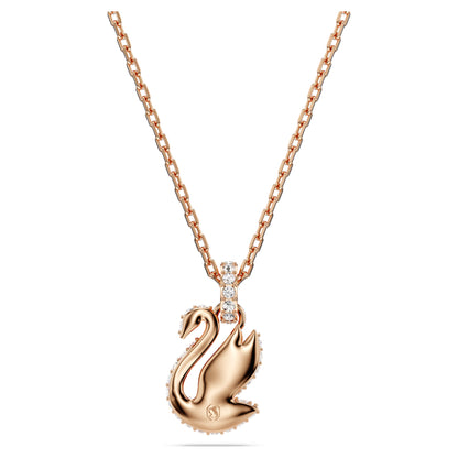 Swan, Small, Black, Rose gold-tone plated