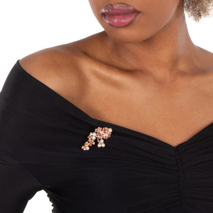 Gema brooch Mixed cuts Flower Pink Gold-tone plated