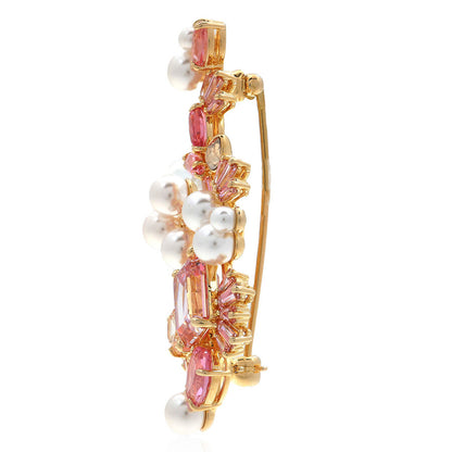 Gema brooch Mixed cuts Flower Pink Gold-tone plated