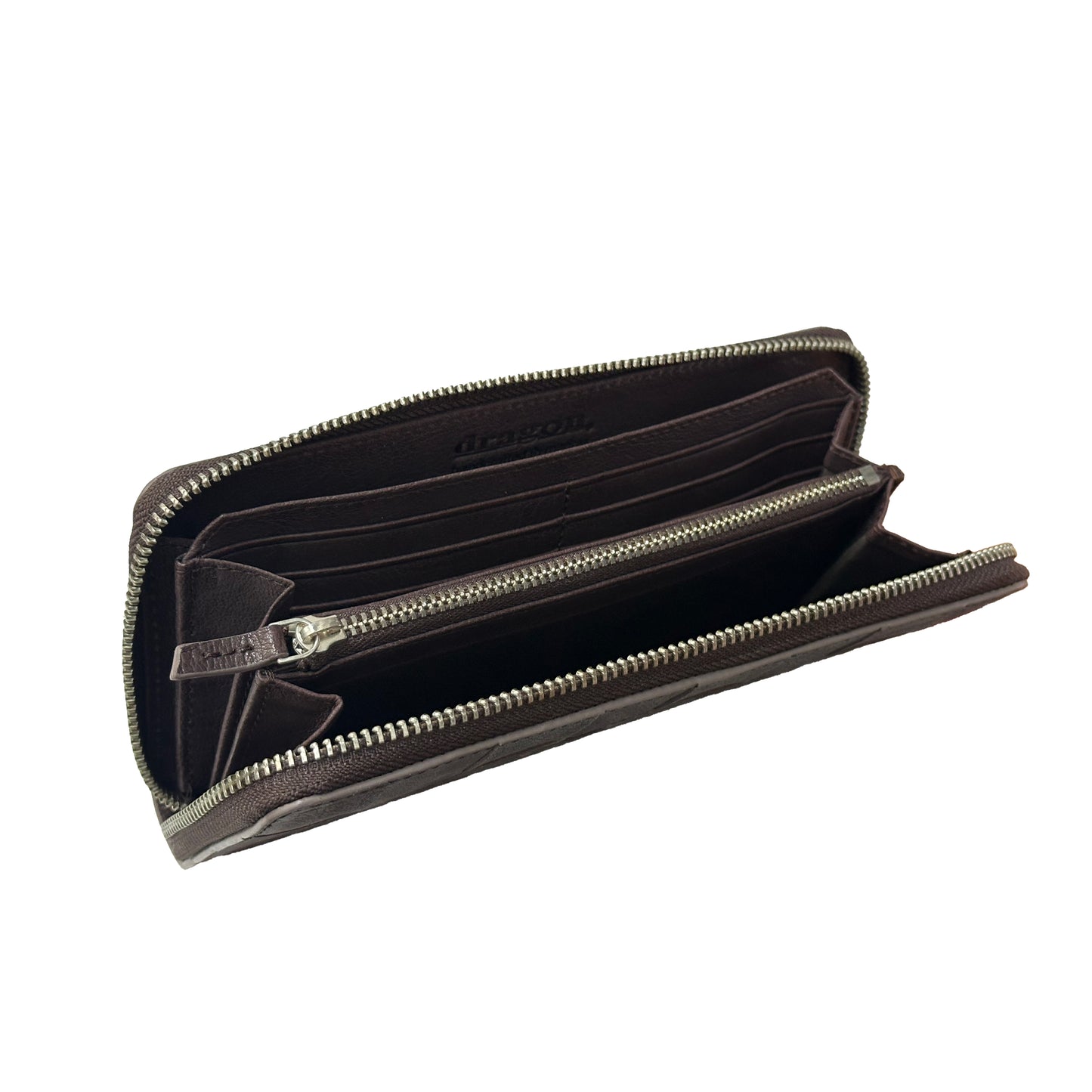 CHECK ZIP AROUND WALLET DARK BROWN