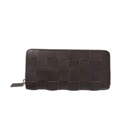 CHECK ZIP AROUND WALLET DARK BROWN
