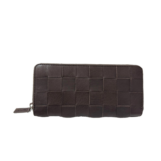 CHECK ZIP AROUND WALLET DARK BROWN