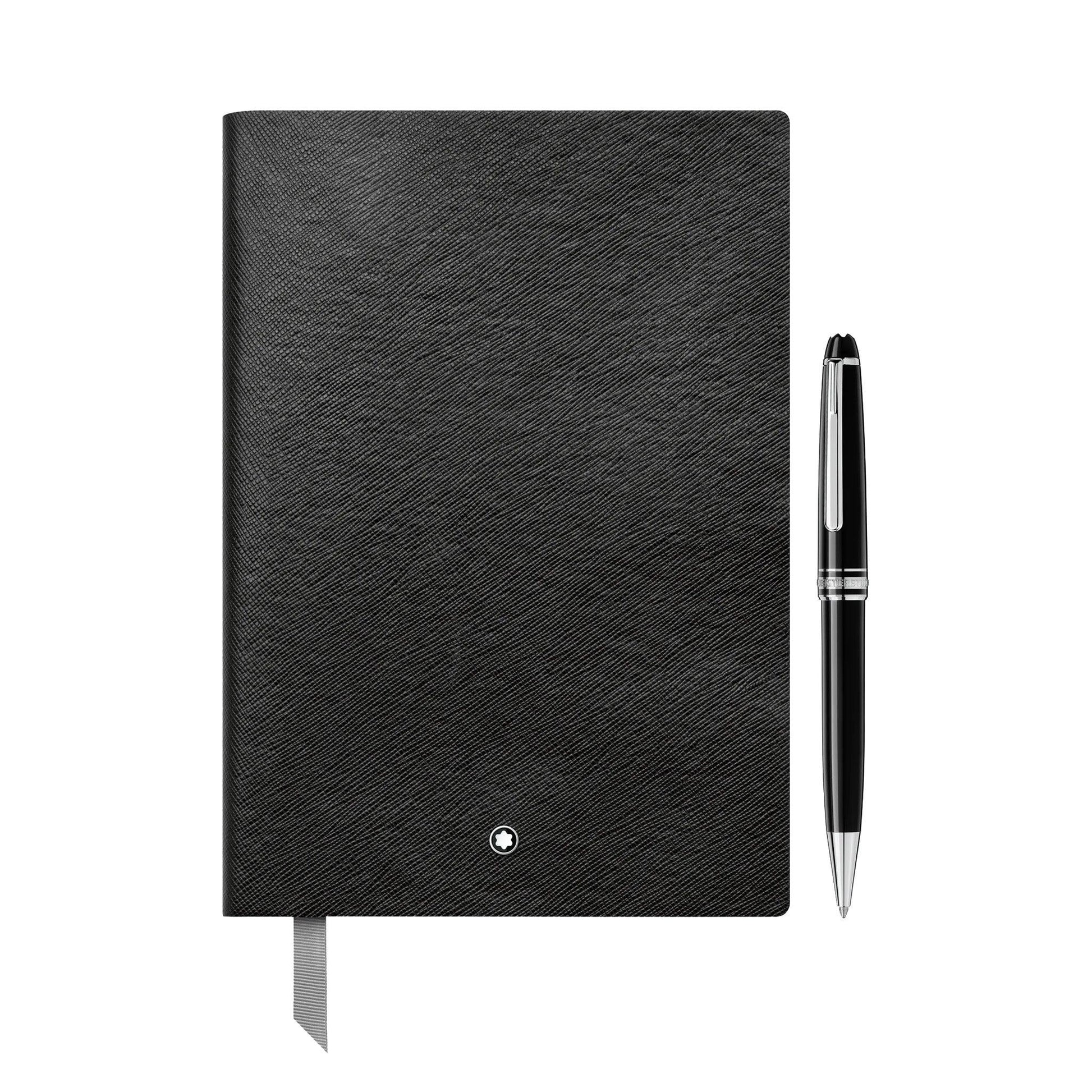 Set with the Meisterstück Classique Platinum-Coated Ballpoint Pen and Notebook #146 in Black. - Cosmos Boutique New Jersey