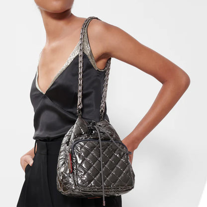 Anthracite Metallic Crosby Drawstring Bucket Bag