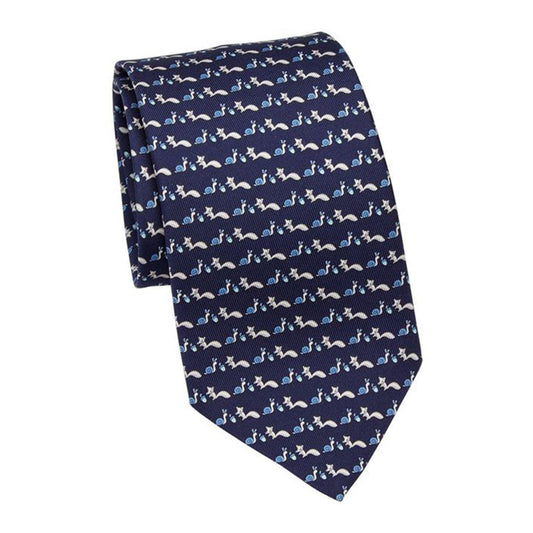 Snail and Squirrel Print Silk Tie Navy - Cosmos Boutique New Jersey